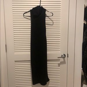 Black turtleneck racer back midi dress